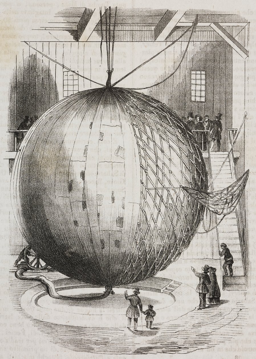 Globo aerostático de cobre inventado por Edmond Marey-Monge, Francia, litografía de Salvatore Puglia del Poliorama Pittoresco, n 41, 18 de mayo. de Salvatore Puglia