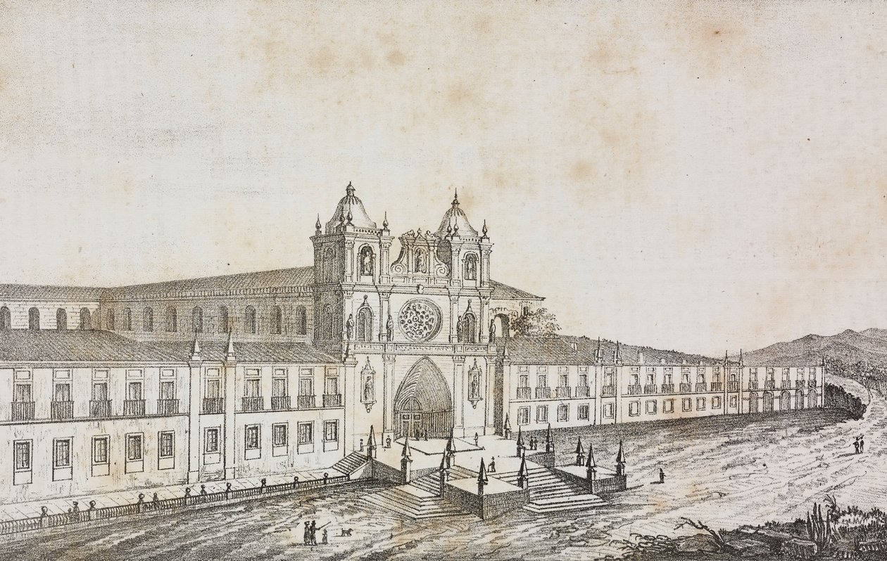Fachada del monasterio de Alcobaca, Portugal, litografía de Salvatore Puglia de Poliorama Pittoresco, n 50, 19 de julio de Salvatore Puglia