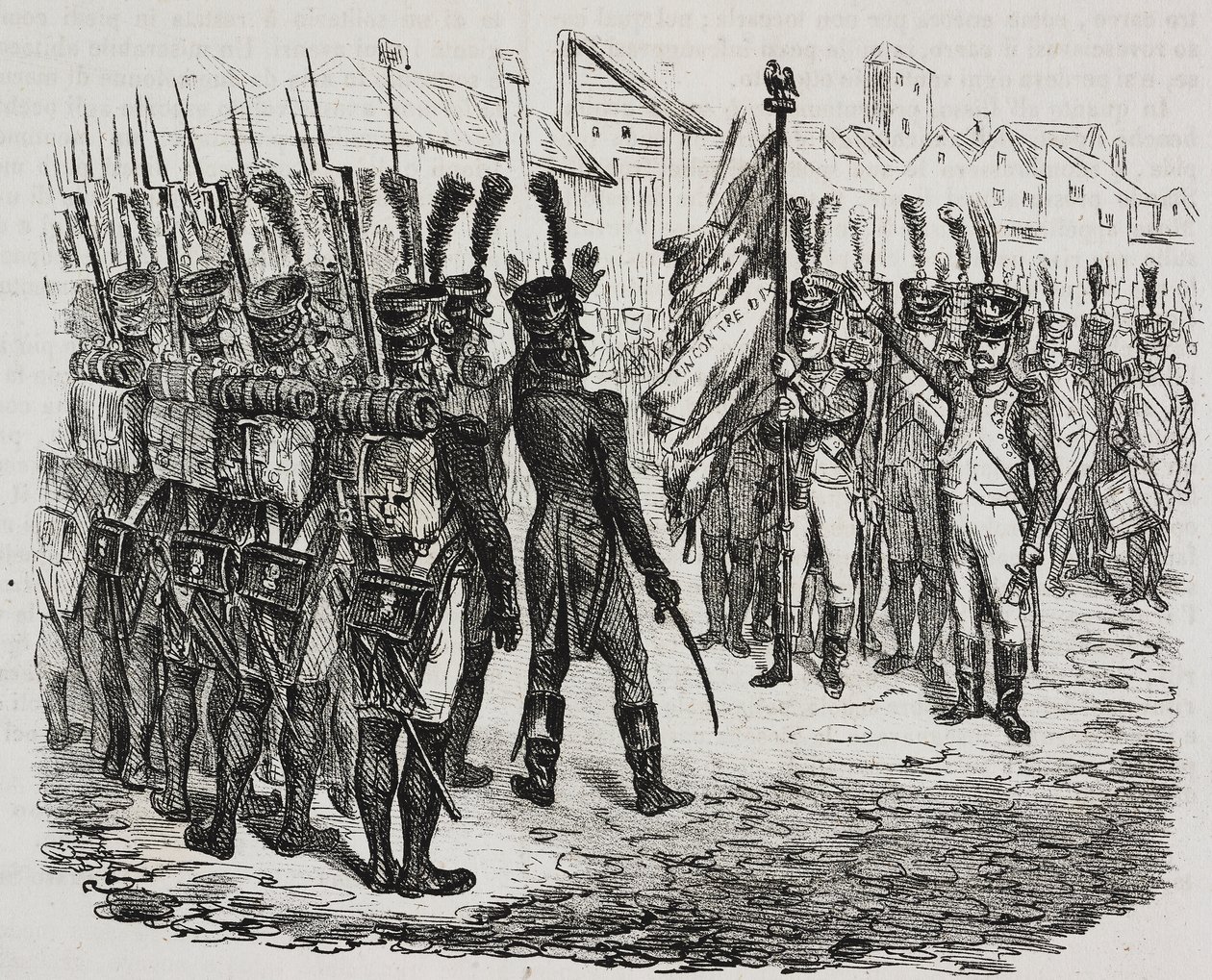 Bandera del 84º regimiento, litografía de Salvatore Puglia extraída de la Historia de Napoleón de Cesare Malpica (1804-1848), del Poliorama Pittoresco, n 16, 25 de noviembre. de Salvatore Puglia