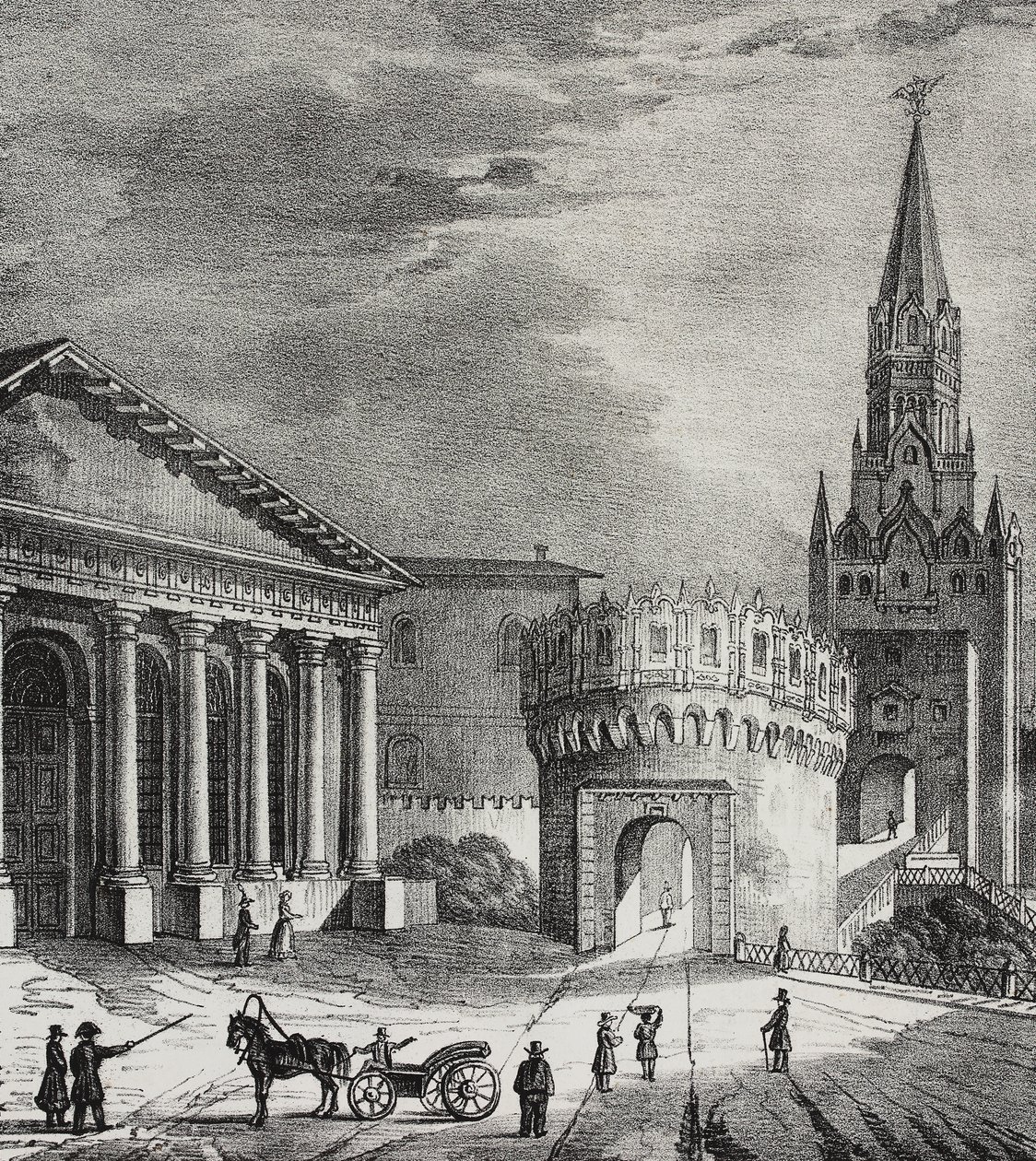 Puerta de la Torre Troitskaya (Torre de la Trinidad), Kremlin, Moscú, Rusia, litografía de Salvatore Puglia de Poliorama Pittoresco, n 22, 7 de enero de Salvatore Puglia
