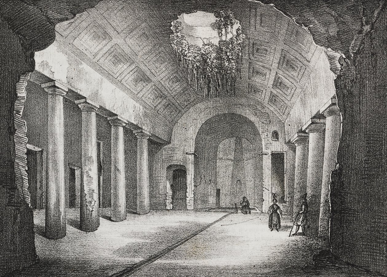 Salón de la antigua villa del Príncipe de Caposele en Formia, Lacio, Italia, litografía de Salvatore Puglia de Poliorama Pittoresco, n 23, 11 de enero. de Salvatore Puglia