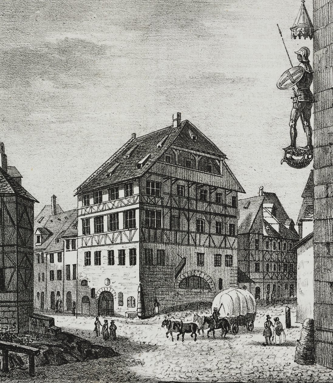Casa de Albrecht Durer (1471-1528) en Nuremberg, Alemania, litografía de Salvatore Puglia de Poliorama Pittoresco, n 31, 12 de marzo de Salvatore Puglia
