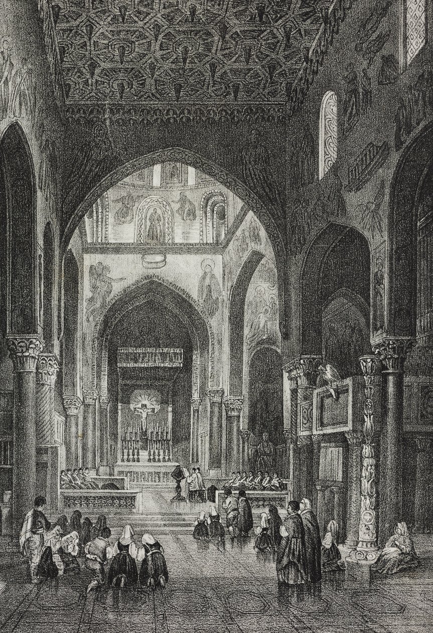 Interior de la Capilla Palatina en el Palazzo dei Normanni o Palacio Real de Palermo, Sicilia, Italia, litografía de Salvatore Puglia de Poliorama Pittoresco, n 41, 21 de mayo. de Salvatore Puglia