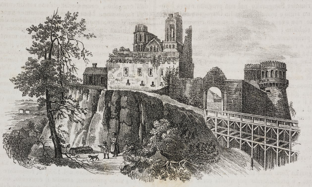 Castillo de Ostroh, Ucrania, litografía de Salvatore Puglia de Poliorama Pittoresco, n 30, 1 de marzo de Salvatore Puglia