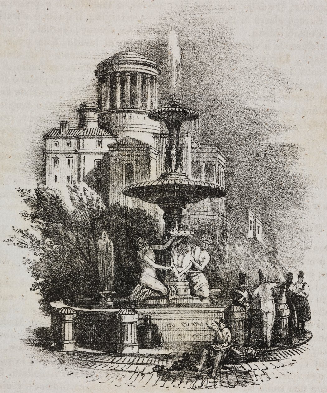 Fuente del Prado, Madrid, España, litografía de Salvatore Puglia de Poliorama Pittoresco, n 39, 4 de mayo de Salvatore Puglia