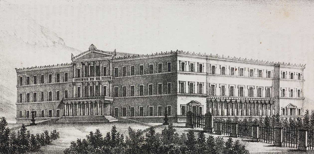 Palacio Real de Atenas, Grecia, litografía de Salvatore Puglia de Poliorama Pittoresco, n 5, 9 de septiembre de Salvatore Puglia
