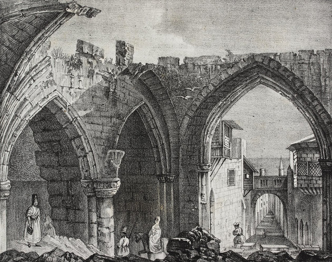 Ruinas a lo largo de la calle de los Caballeros, Rodas, Grecia, litografía de Salvatore Puglia de Poliorama Pittoresco, n 3, 27 de agosto. de Salvatore Puglia