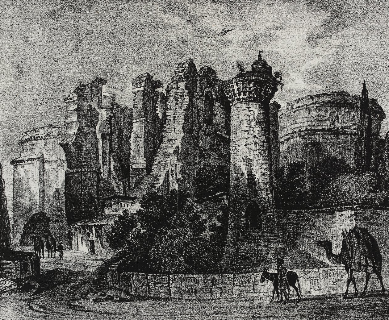 Ruinas de la iglesia de San Juan en Pérgamo, Turquía, litografía de Salvatore Puglia de Poliorama Pittoresco, n 13, 5 de noviembre de Salvatore Puglia