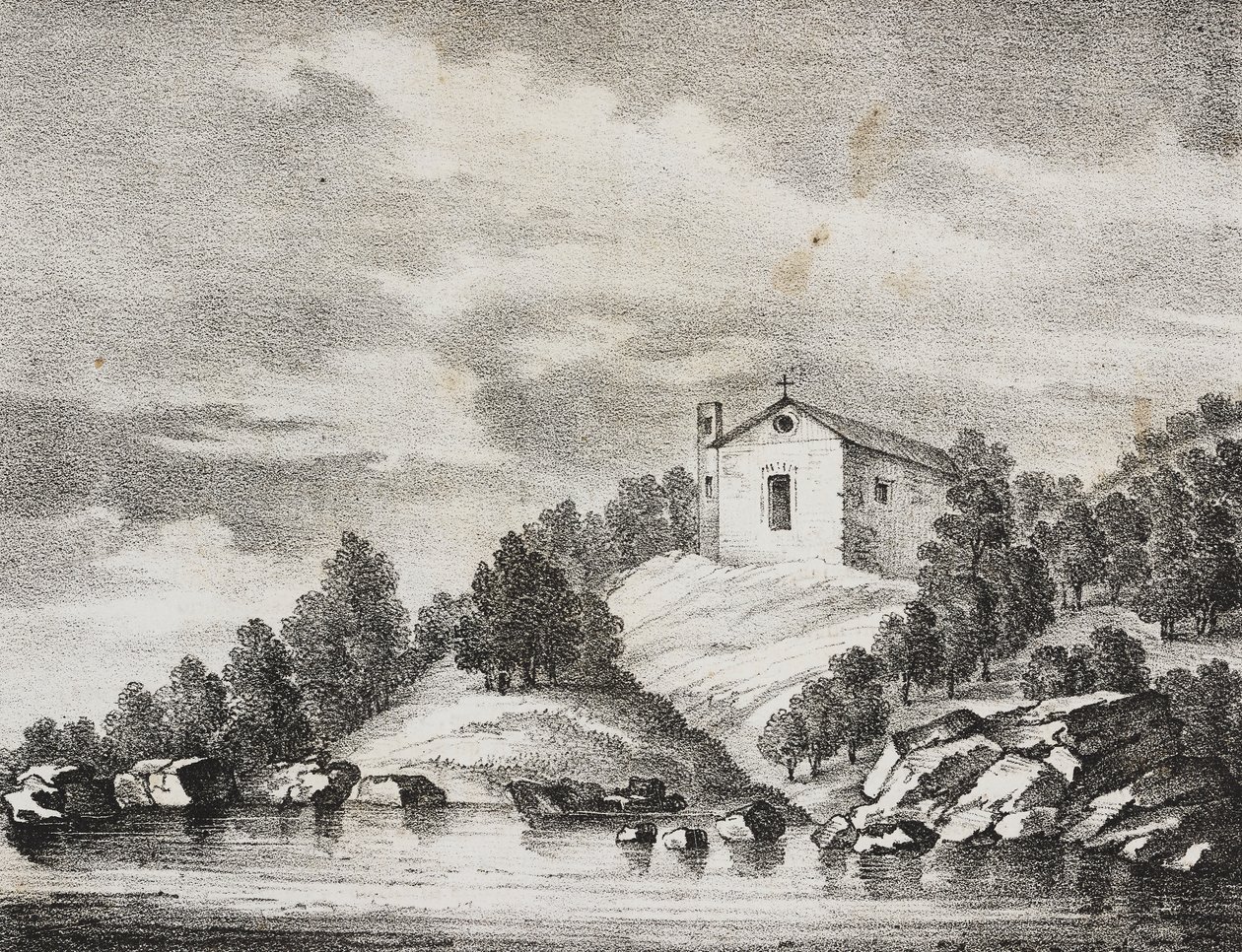 Santuario de Peschici, Apulia, Italia, litografía de Salvatore Puglia del Poliorama Pittoresco, n 51, 27 de julio de Salvatore Puglia