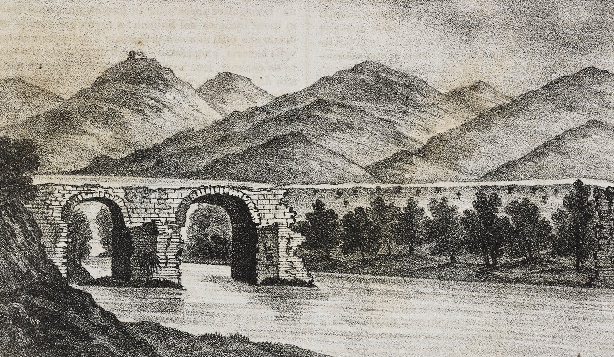 El puente roto cerca de Capua, Campania, Italia, litografía de Salvatore Puglia de Poliorama Pittoresco, n 23, 13 de enero. de Salvatore Puglia
