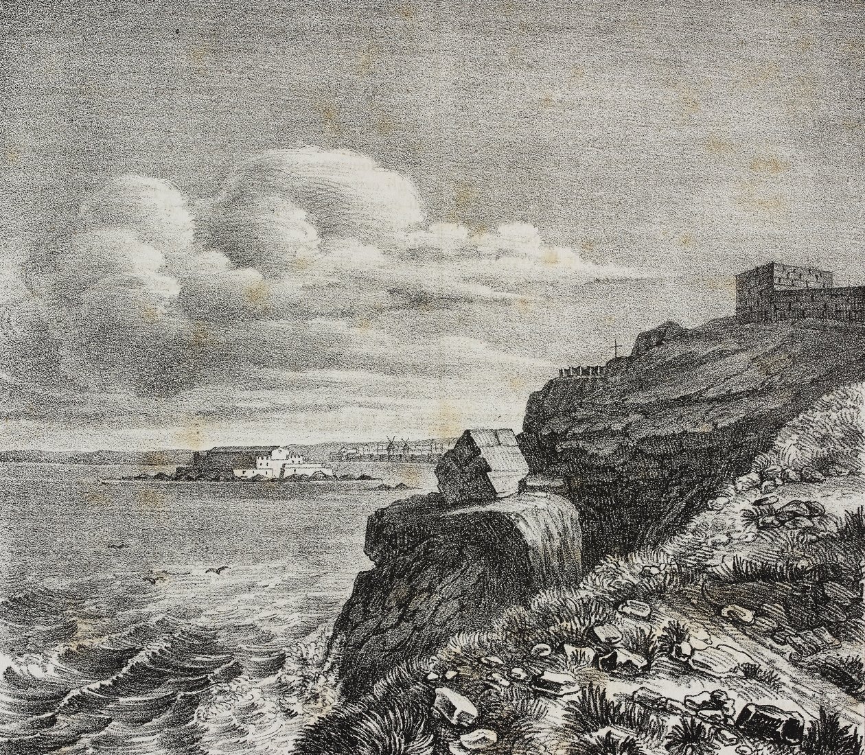 Tumba de Francois-Rene de Chateaubriand en Saint-Malo, Francia, litografía de Gaetano Riccio de Poliorama Pittoresco, n 32, 18 de marzo. de Salvatore Puglia
