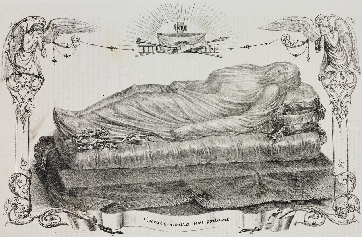 Cristo velado de Giuseppe Sanmartino (hacia 1720-1793), Capilla Sansevero, Nápoles, Campania, Italia, litografía de Salvatore Puglia de Poliorama Pittoresco, n 33, 26 de marzo. de Salvatore Puglia