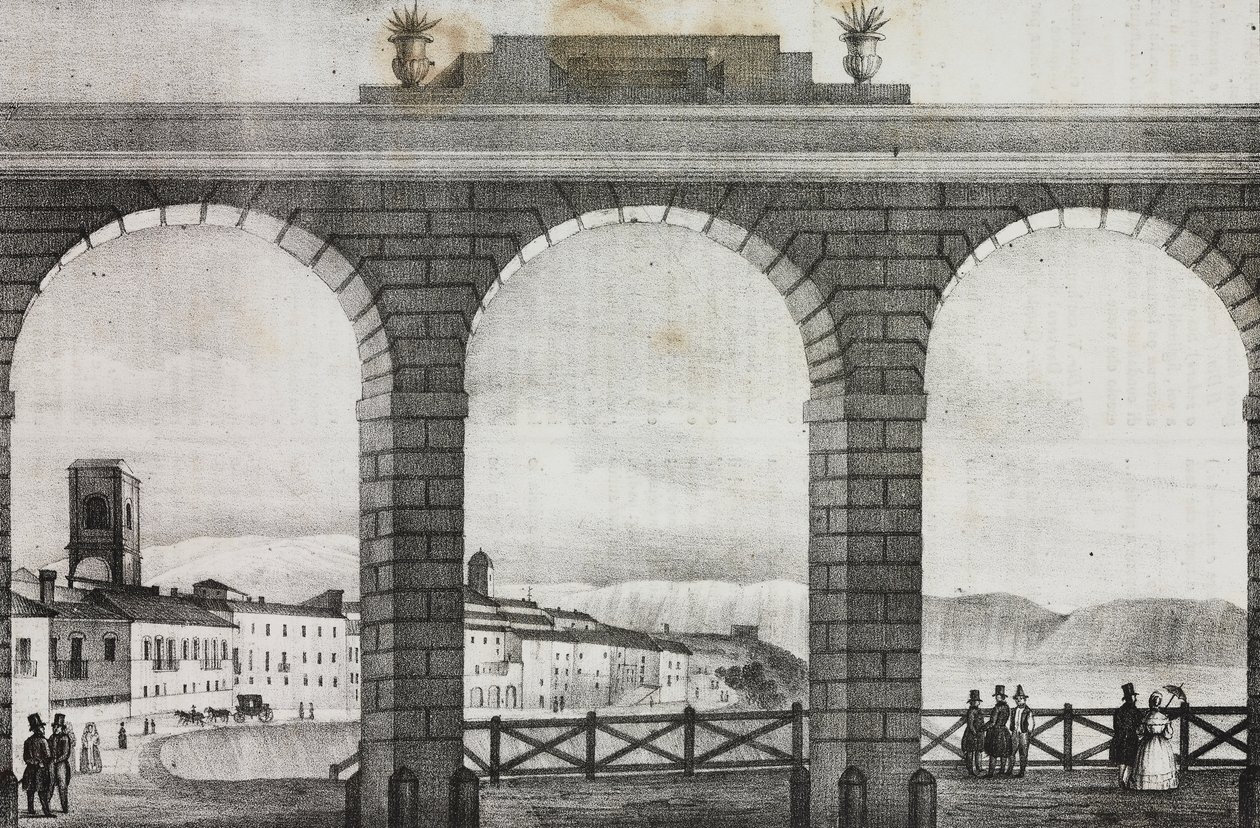 Vista de Chieti desde la Piazza Grande, Italia, litografía de Salvatore Puglia de Poliorama Pittoresco, n 2, 21 de agosto de Salvatore Puglia