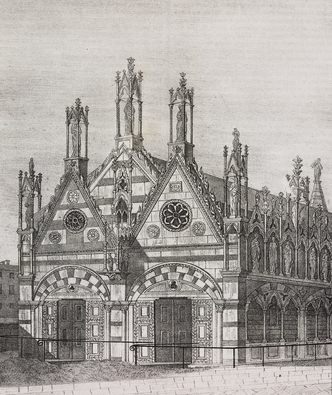 Vista de la iglesia de Santa Maria della Spina en Pisa, Toscana, Italia, litografía de Salvatore Puglia de Poliorama Pittoresco, n 34, 29 de marzo de Salvatore Puglia