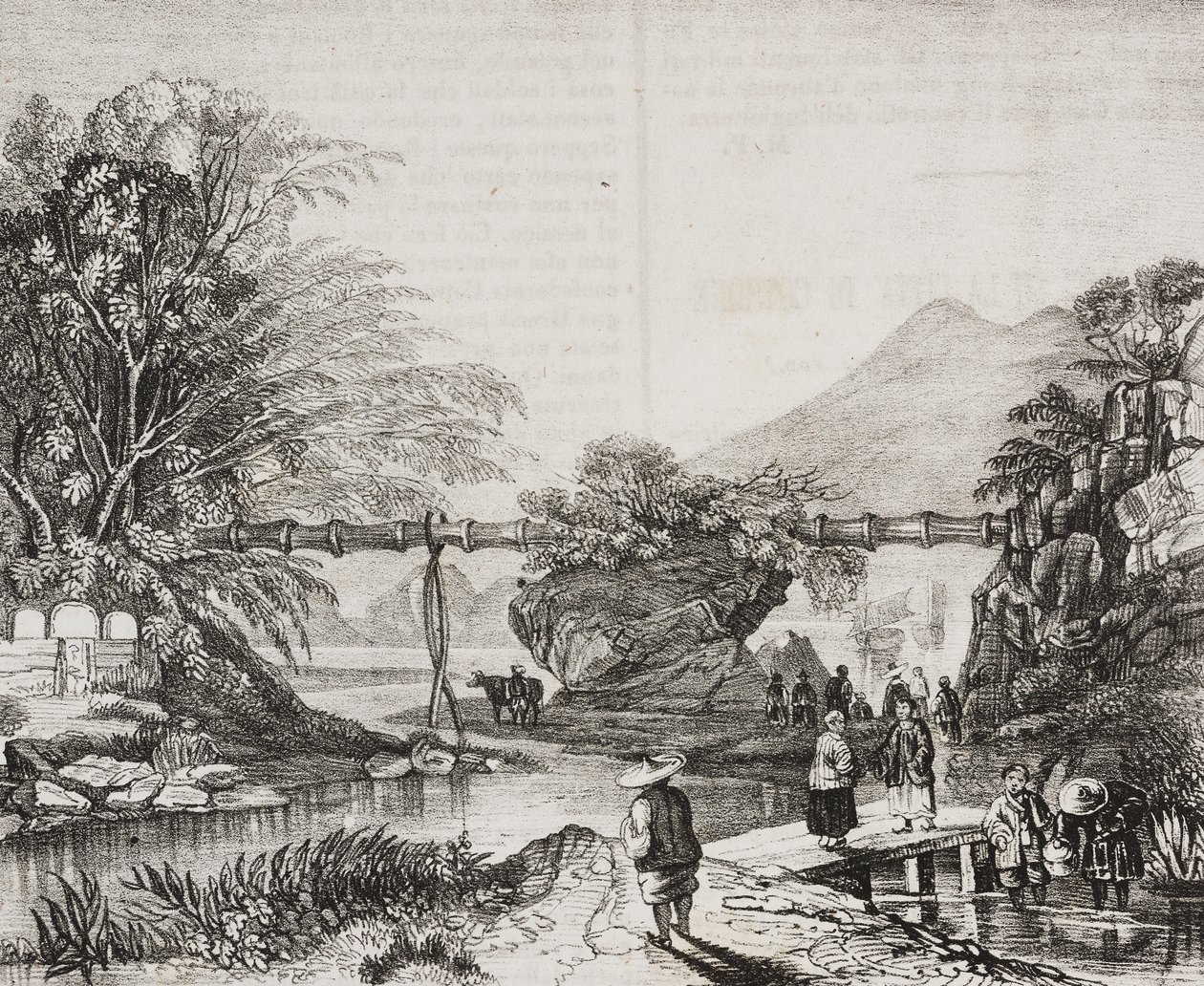 Vista del valle de Hong Kong, China, litografía de Salvatore Puglia de Poliorama Pittoresco, n 14, 9 de noviembre de Salvatore Puglia