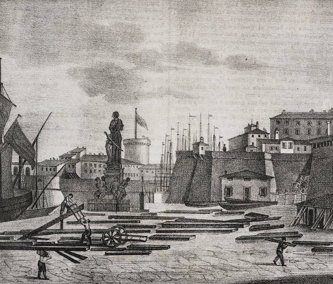 Vista de la dársena de Livorno, Toscana, Italia, litografía de Salvatore Puglia de Poliorama Pittoresco, n 38, 26 de abril de Salvatore Puglia