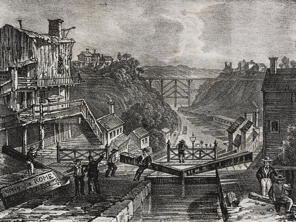 Vista de Lockport, en el Estado de Nueva York, Estados Unidos de América, litografía de Salvatore Puglia de Poliorama Pittoresco, n 1, 10 de agosto. de Salvatore Puglia