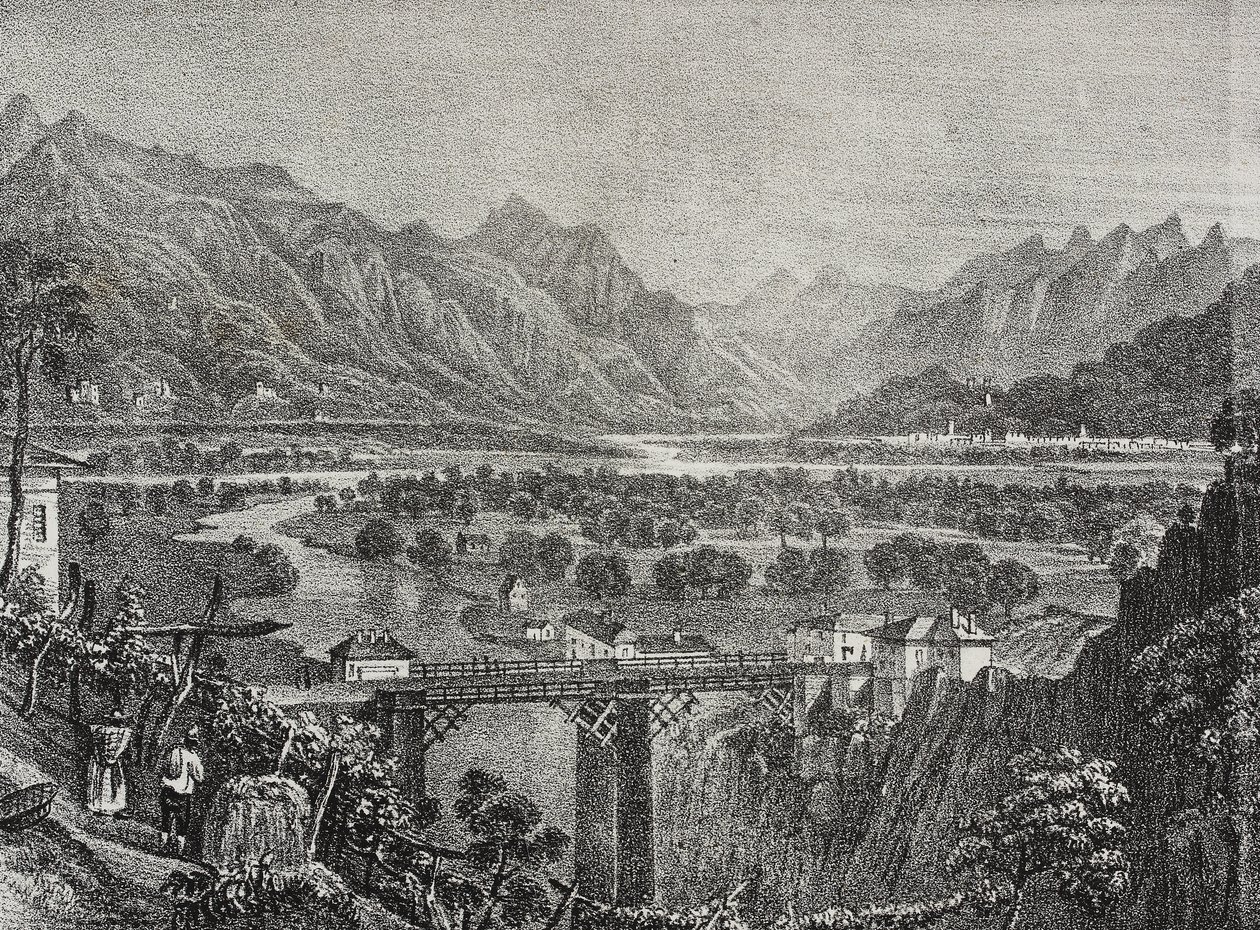 Vista del valle de Ossola desde Sempione, Piamonte, Italia, litografía de Salvatore Puglia de Poliorama Pittoresco, n 28, 18 de febrero de Salvatore Puglia