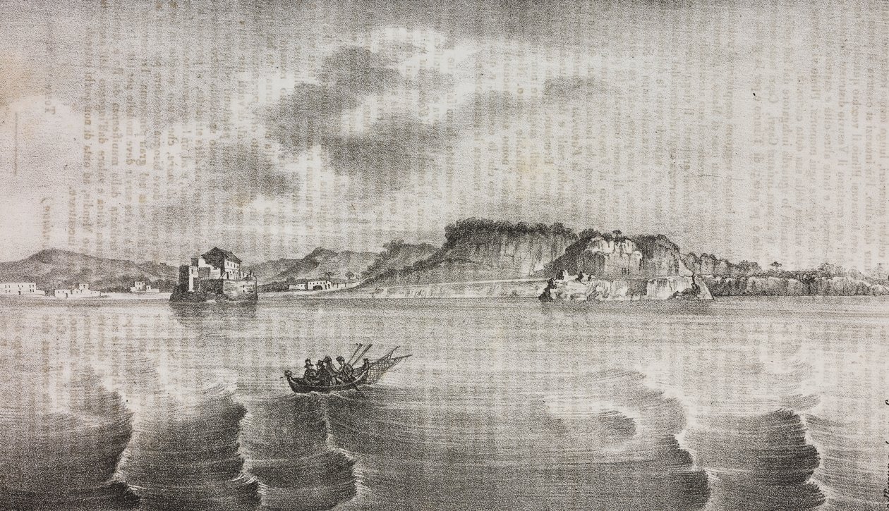 Vista de Posillipo desde la carretera de Coroglio, Campania, Italia, litografía de Salvatore Puglia de Poliorama Pittoresco, n 30, 2 de marzo. de Salvatore Puglia
