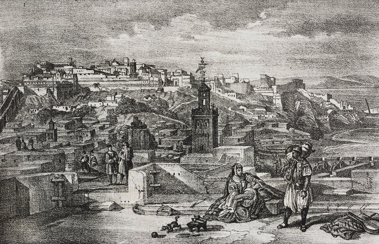 Vista de la ciudadela de Tánger, Marruecos, litografía de Salvatore Puglia de Poliorama Pittoresco, n 26, 3 de febrero de Salvatore Puglia