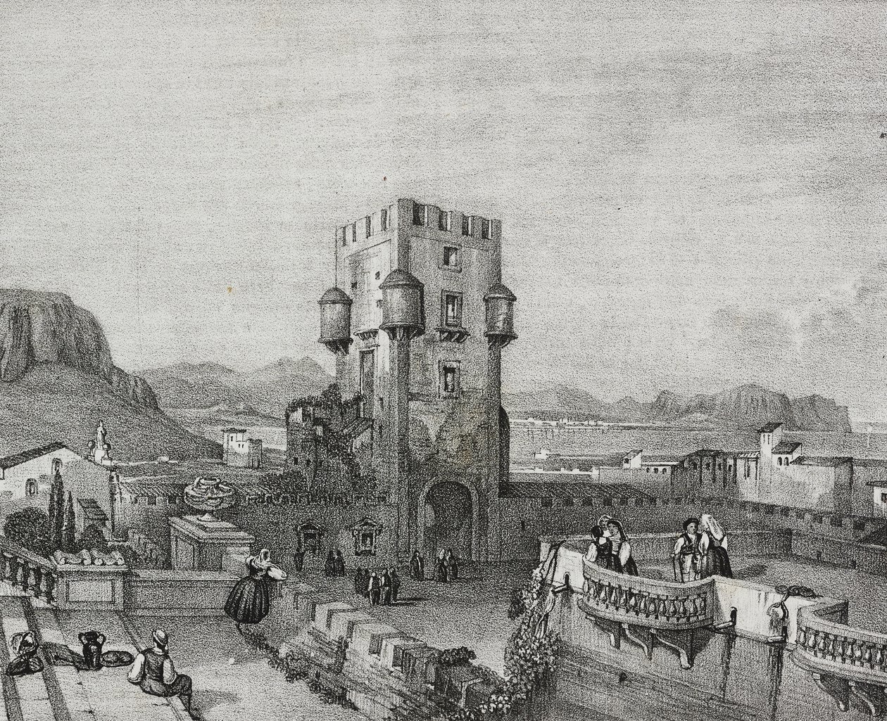 Villa del Príncipe de Butera en Bagheria, Palermo, Sicilia, litografía de Salvatore Puglia de Poliorama Pittoresco, n 3, 28 de agosto. de Salvatore Puglia