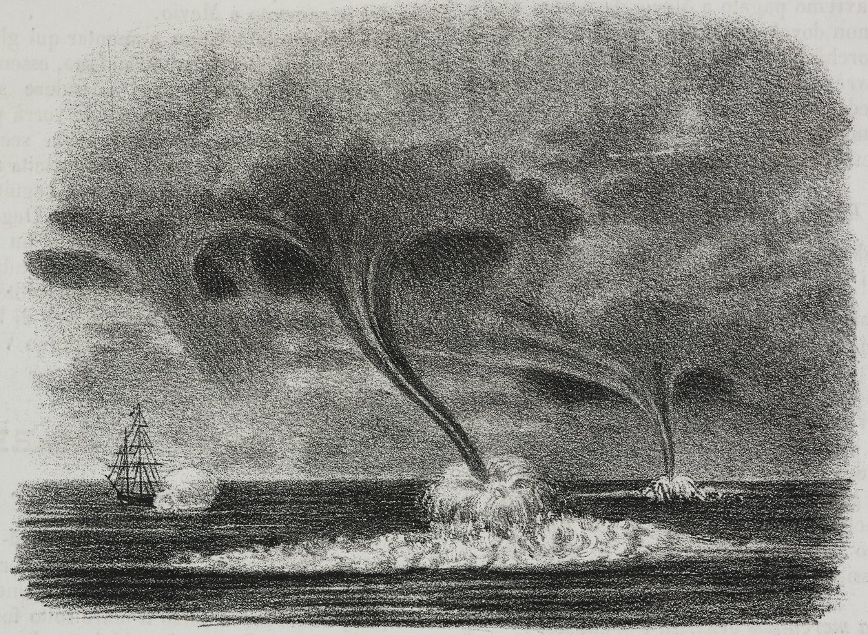 Waterspouts, litografía de Salvatore Puglia del Poliorama Pittoresco, n 48, 9 de julio de Salvatore Puglia