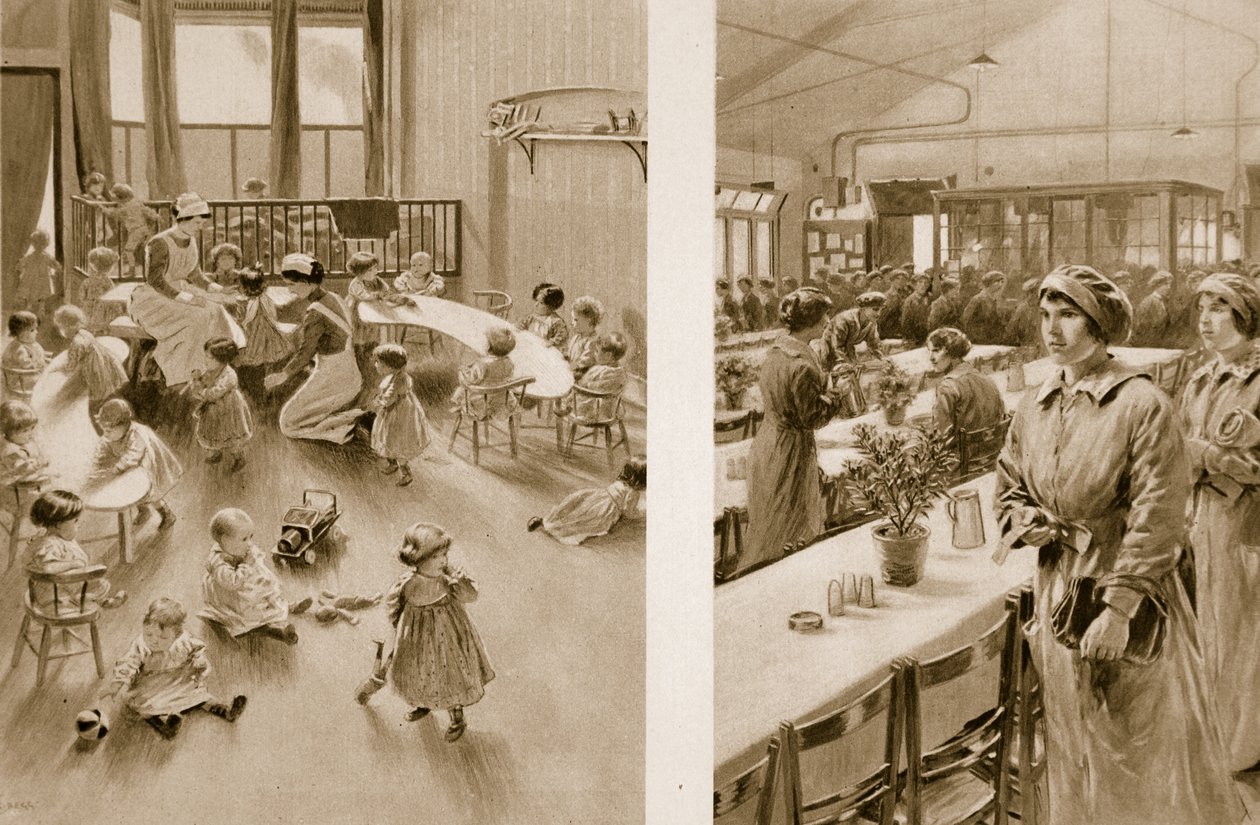 Guardería para los bebés de los trabajadores de municiones, 1914-19 de Samuel Begg