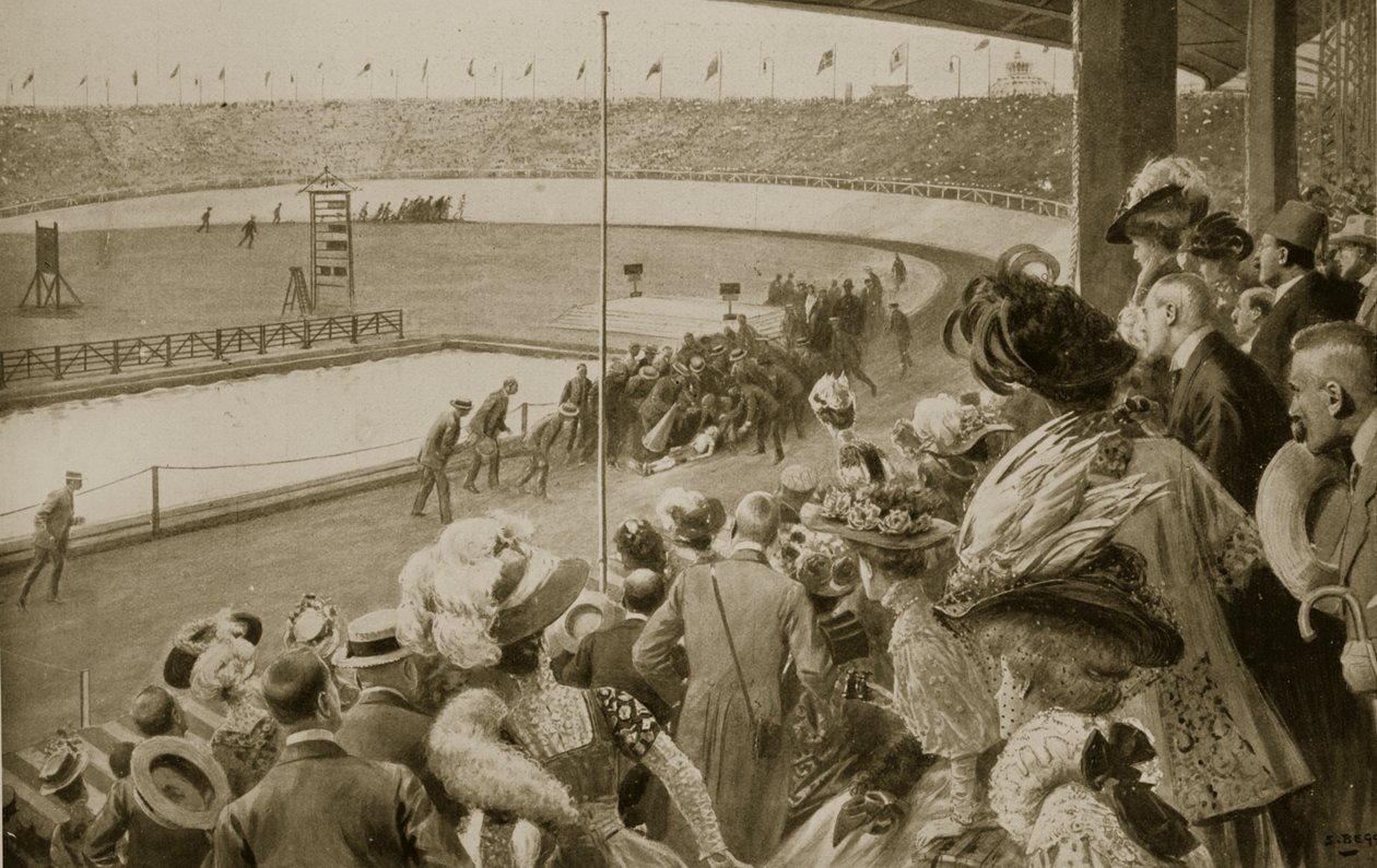 El final de la carrera de maratón, los Juegos Olímpicos, 1908 de Samuel Begg