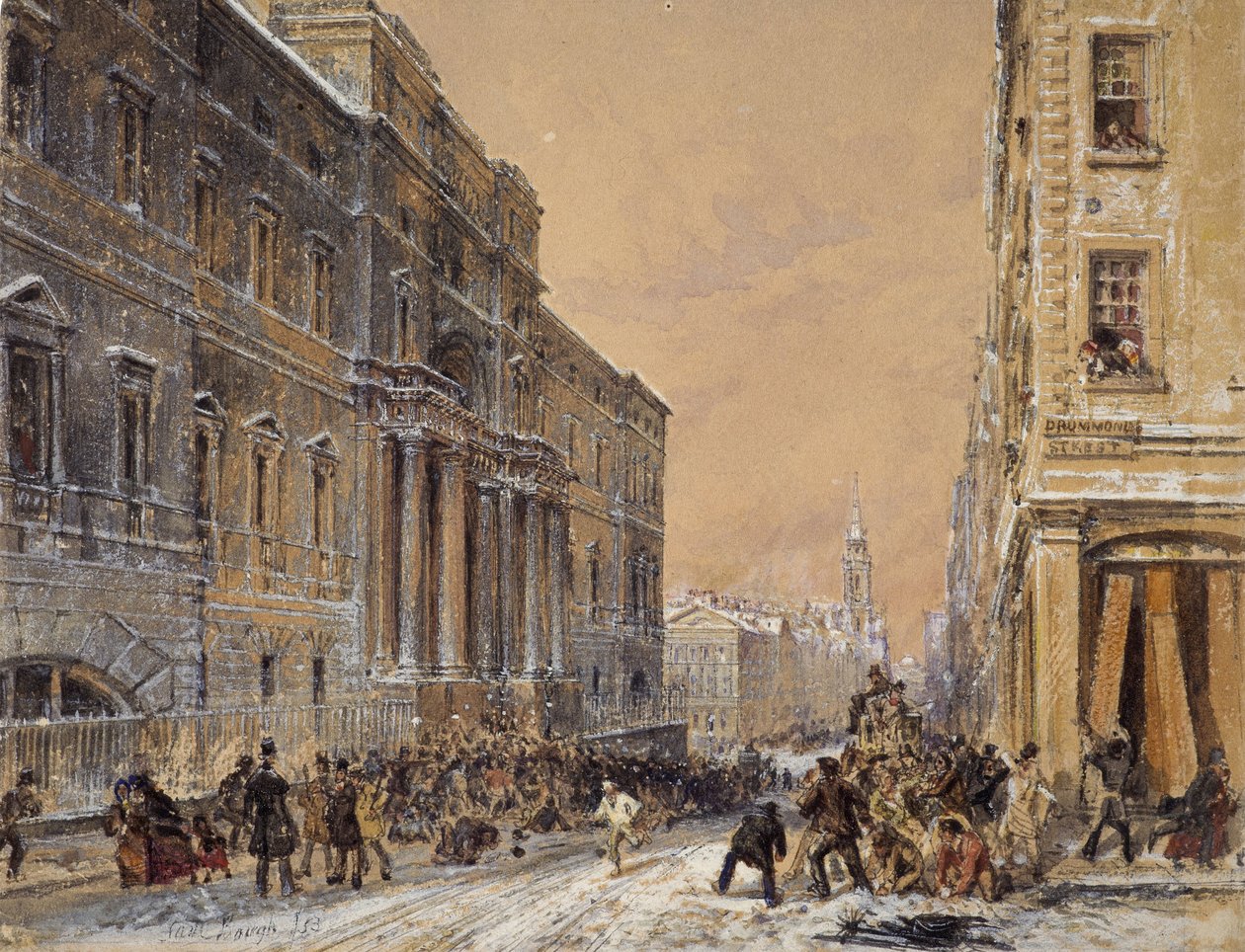 Lanzamiento de bolas de nieve fuera de la Universidad de Edimburgo de Samuel Bough