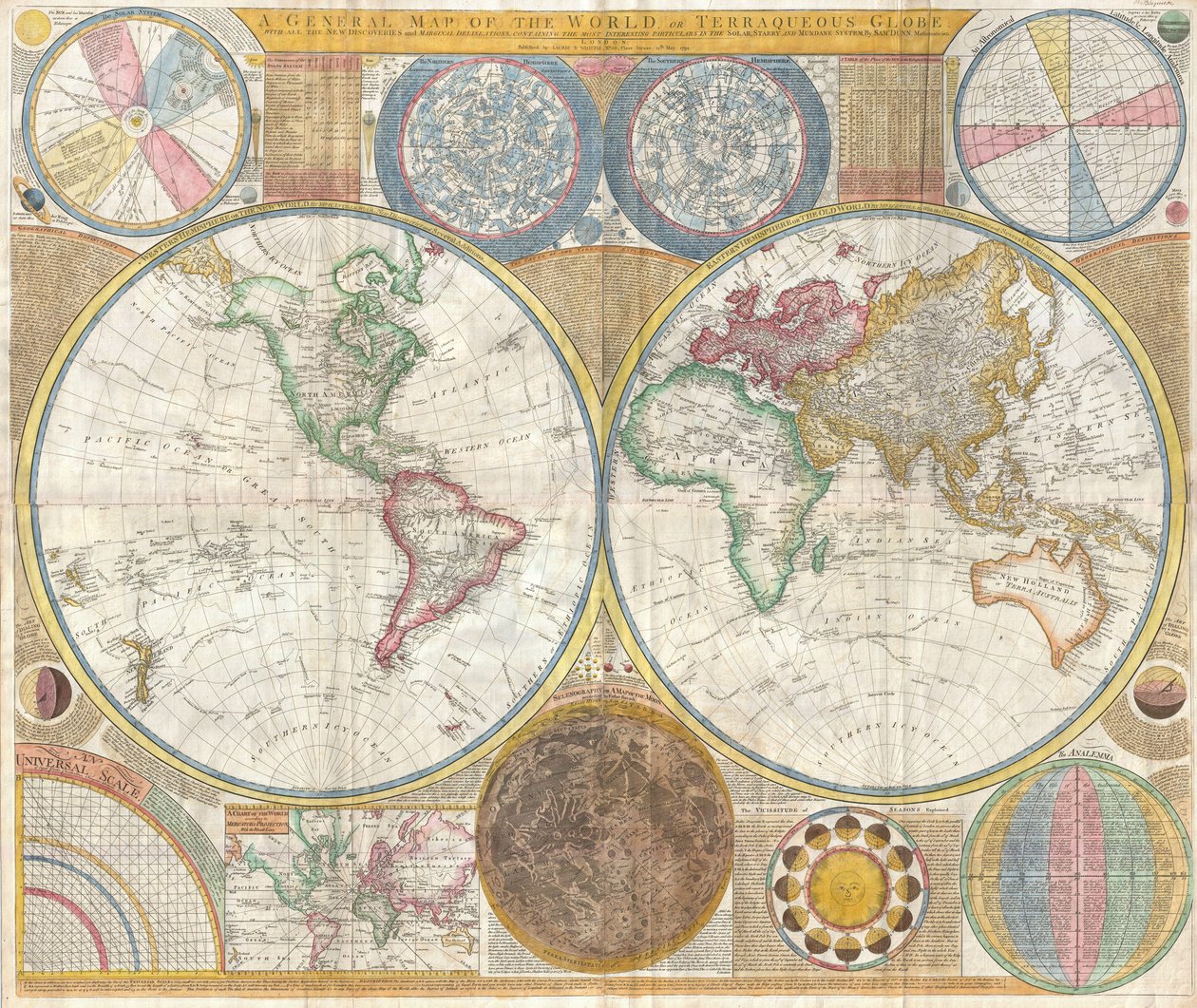 Mapa del mundo en hemisferios de Samuel Dunn