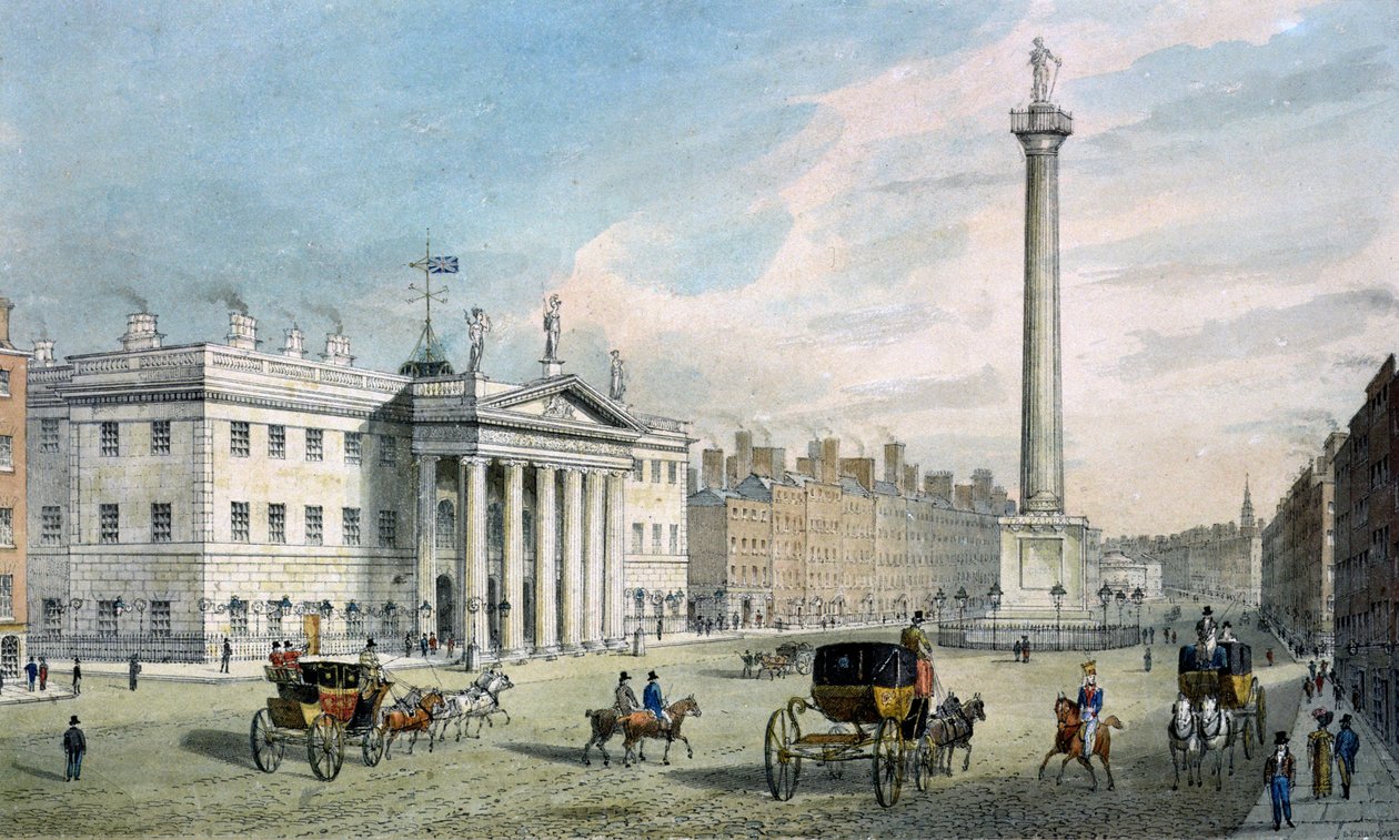 Calle Sackville, Dublín, mostrando la Oficina de Correos y la Columna de Nelson de Samuel Frederick Brocas