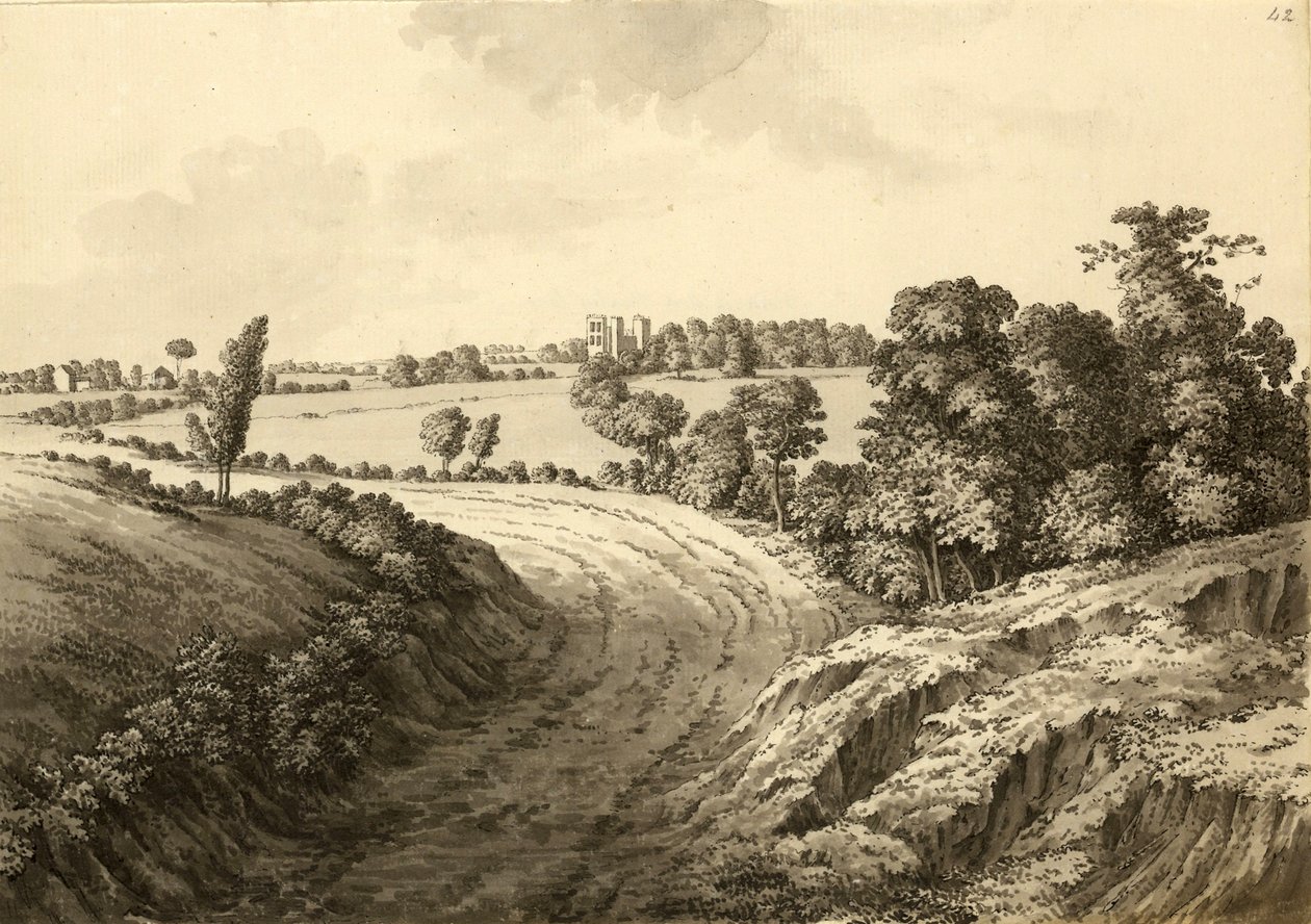 Hardwick Hall desde Thakley Lane en Derbyshire de Samuel Hieronymous Grimm