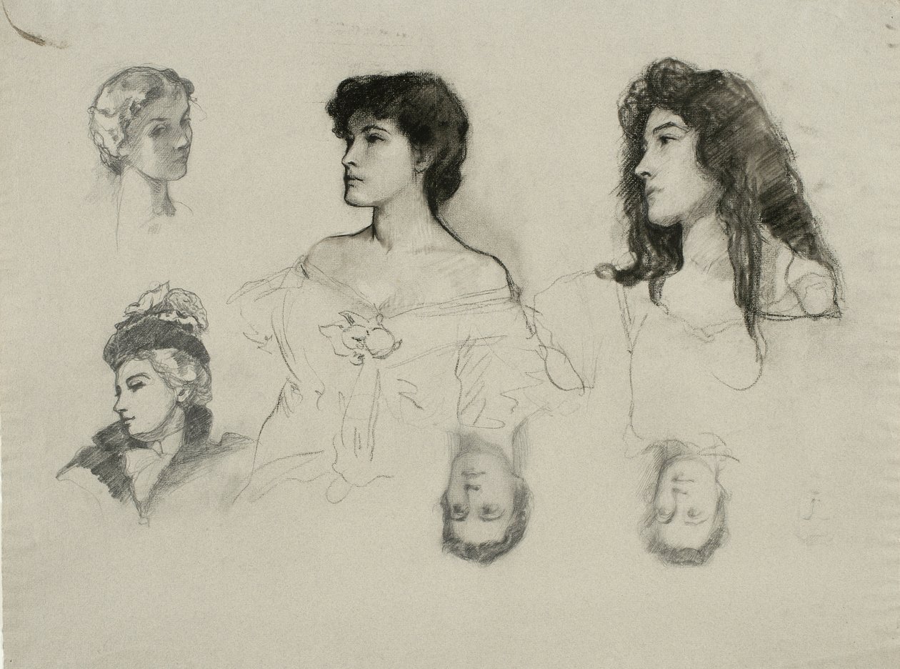 Bocetos de seis cabezas femeninas de Samuel Isham