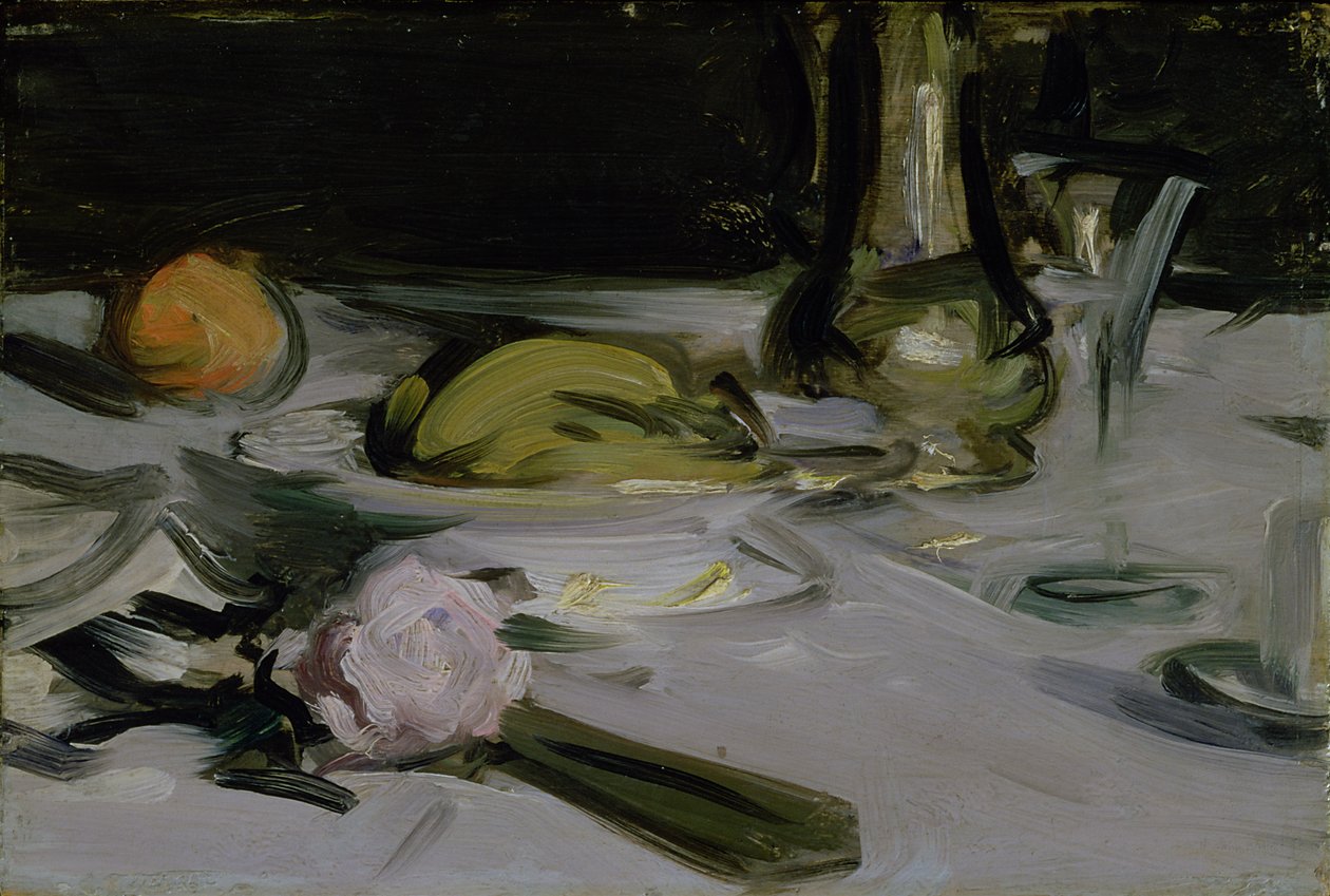 Naturaleza muerta con cafetera y abanico de Samuel John Peploe
