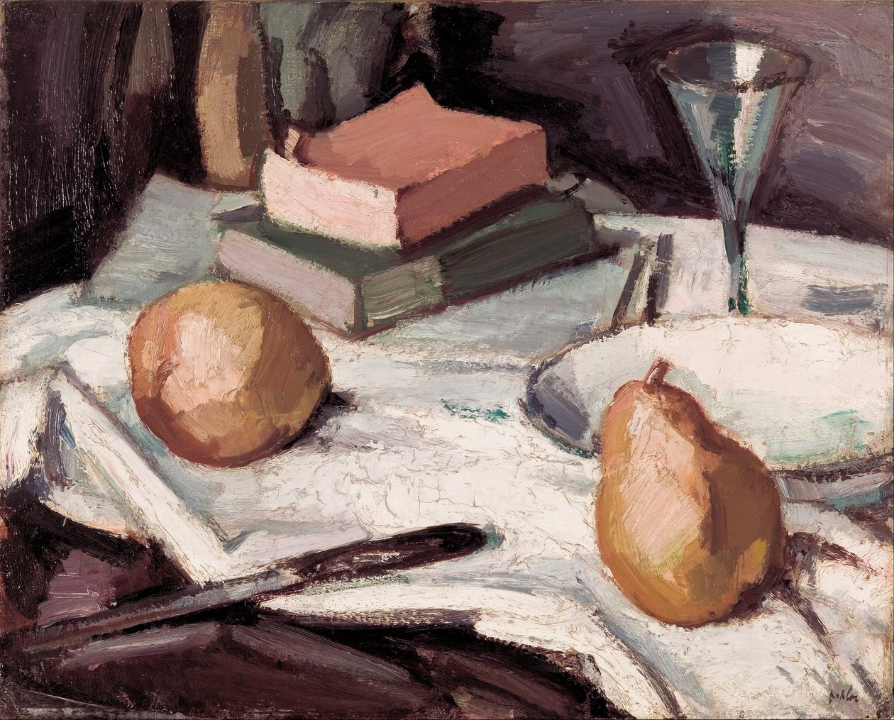 Naturaleza muerta con peras y copa de vino de Samuel John Peploe