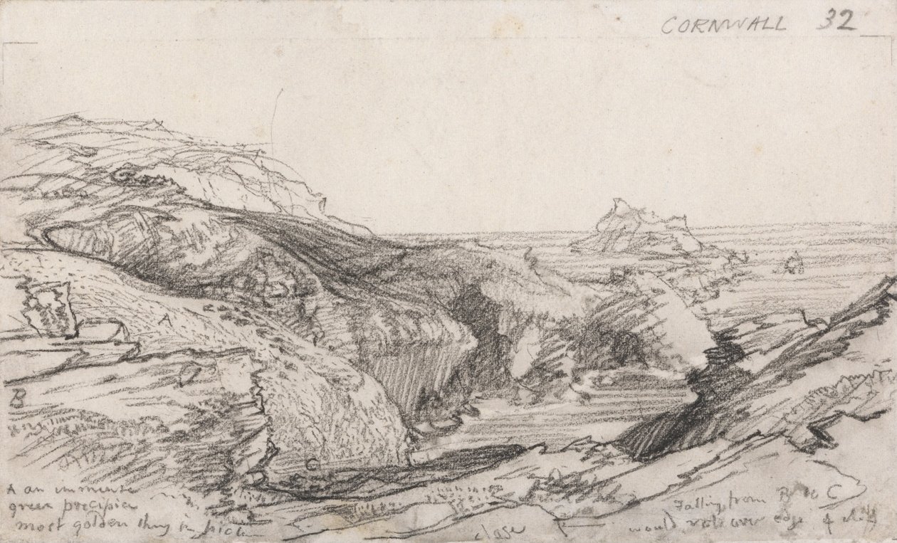 Una página de un cuaderno de bocetos de Cornualles- Cornualles 32 de Samuel Palmer