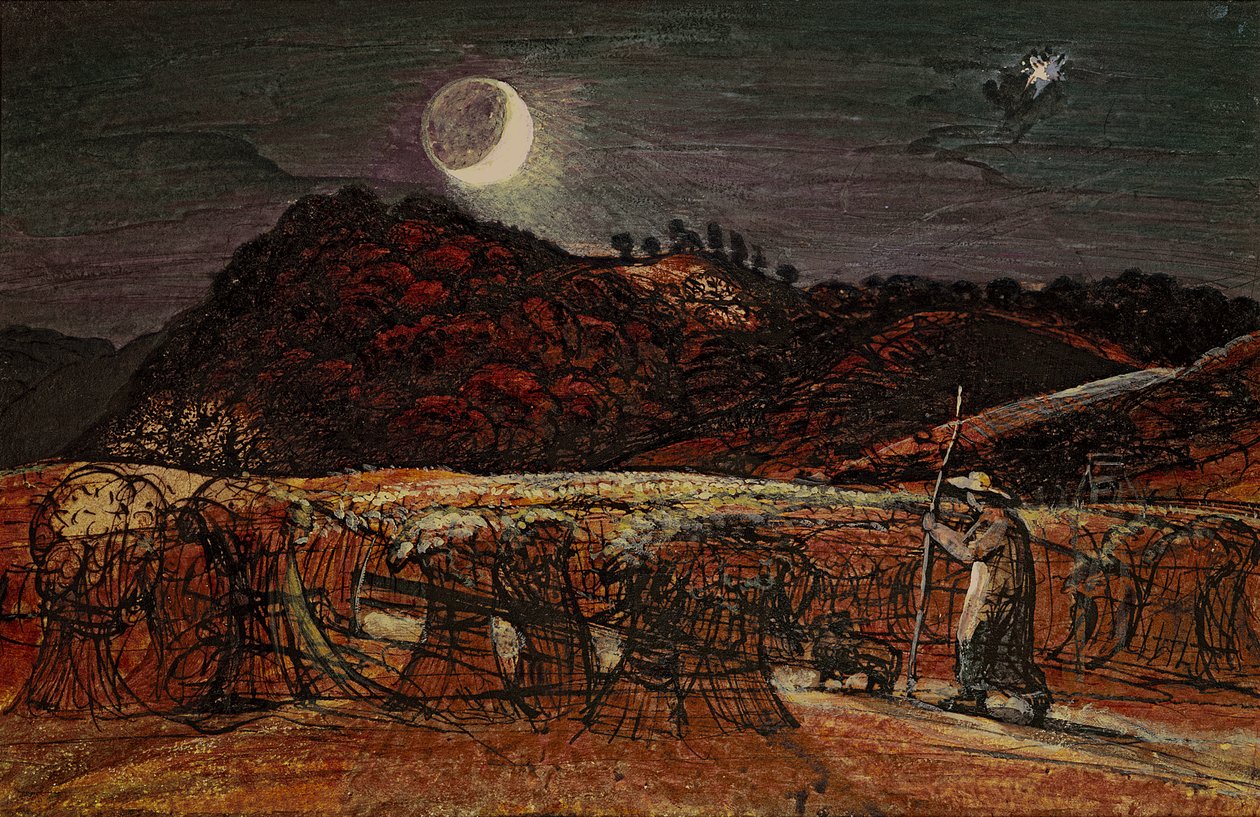Campo de trigo a la luz de la luna, con la estrella vespertina, c.1830 de Samuel Palmer