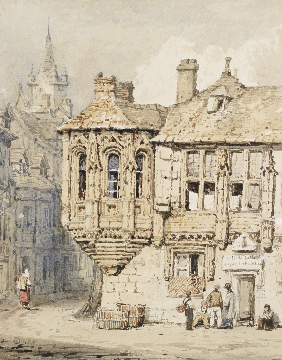Escena callejera en Rouen de Samuel Prout