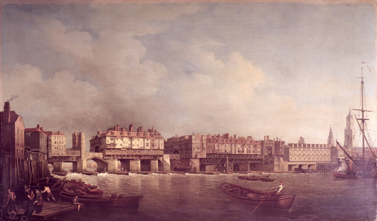 Puente de Londres antes de la Alteración en 1757 de Samuel Scott