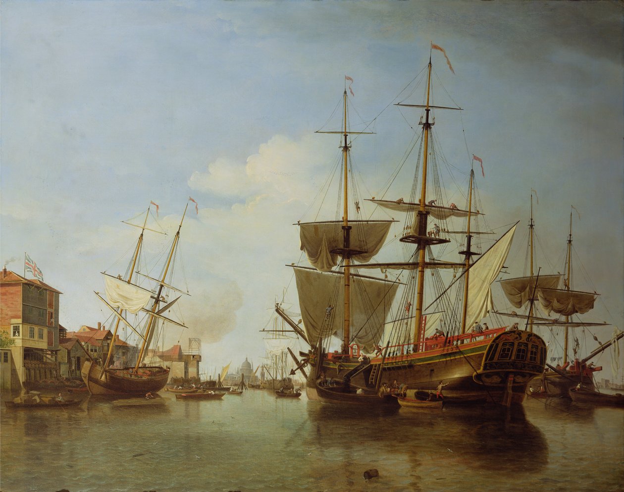Embarcaciones en el Támesis en Rotherhithe, c.1753 de Samuel Scott