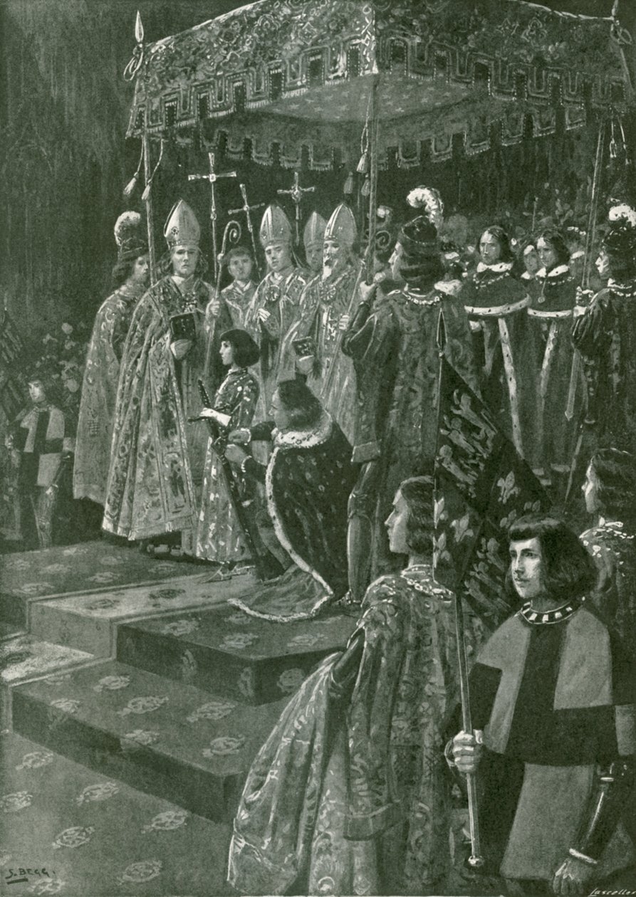 Presentación de las espuelas y la espada en la coronación de Enrique VI (litografía) de Samuel (after) Begg