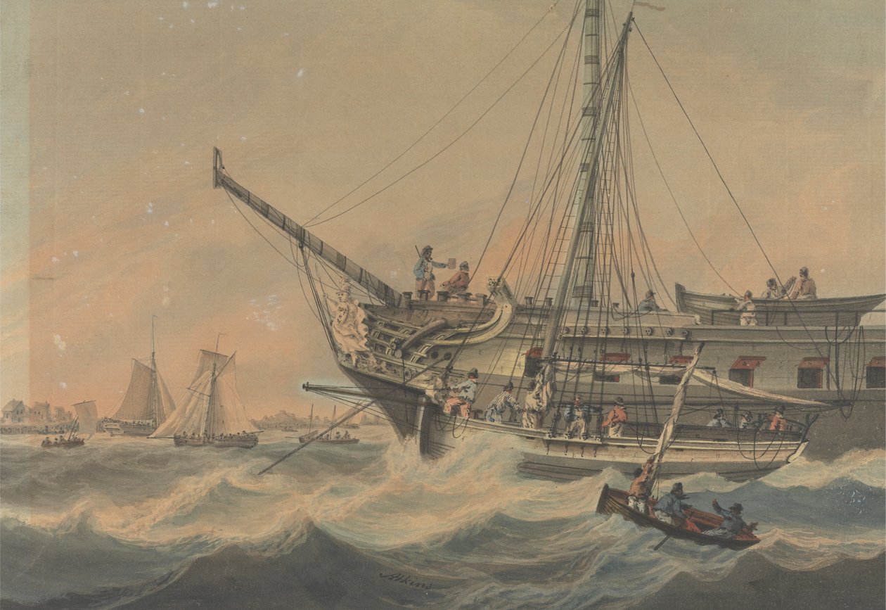 Tripulación de guerra y transporte marítimo frente a la costa de Samuel Atkins