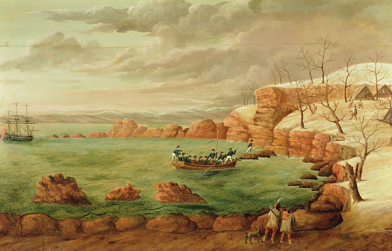 Pizarra de fuego que representa El desembarco de los peregrinos de Samuel Bartoll