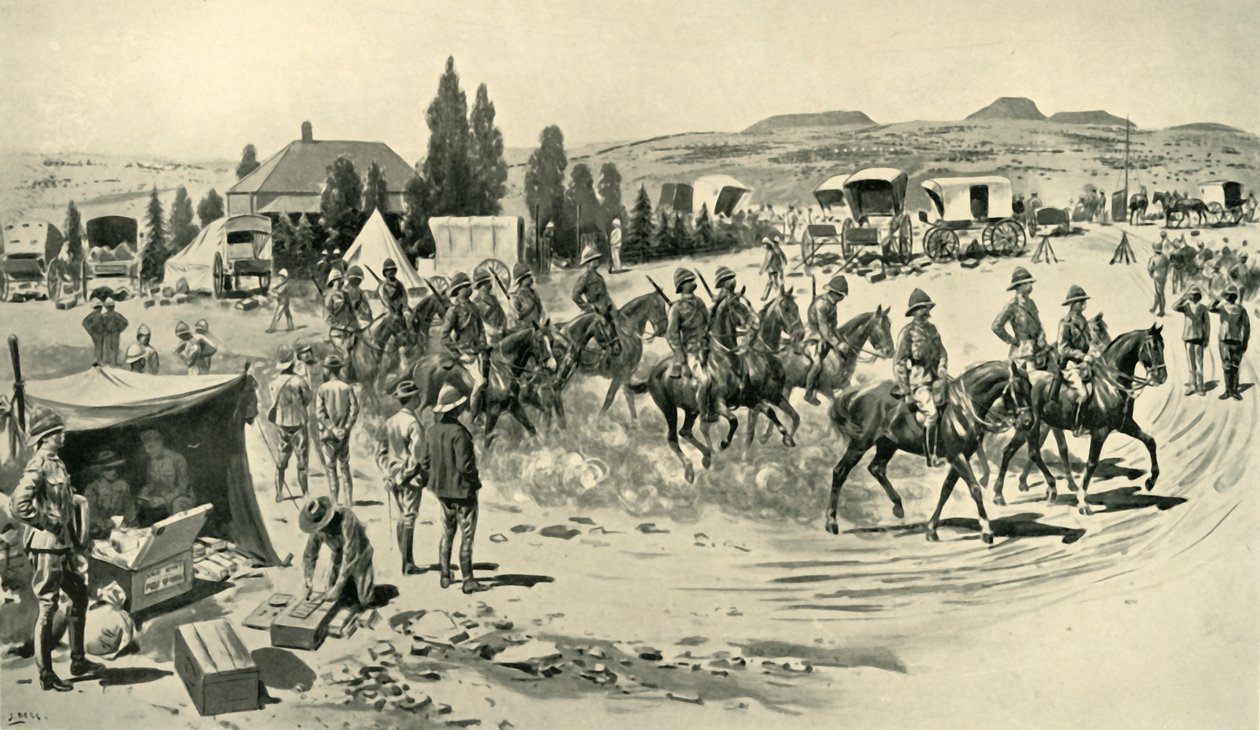 Lord Roberts y su personal partiendo para un reconocimiento desde el cuartel general en Smaldeel, 1901 de Samuel Begg
