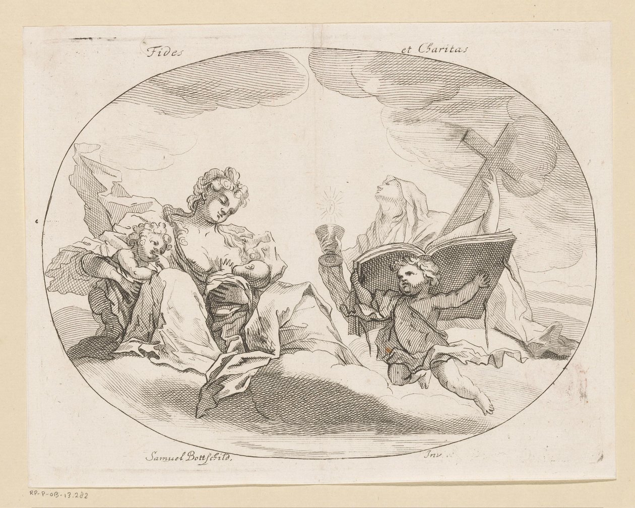 Fides (Fe) y Charitas (Amor) Fides et Charitas (título sobre el objeto) Varios diseños (título de la serie) Opera Varia Historica, Poetica & Iconologica (título de la serie) de Samuel Bottschild