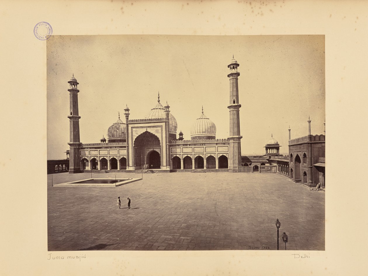Delhi; la Jumma Musjid, la mezquita y el patio cuadrangular de Samuel Bourne