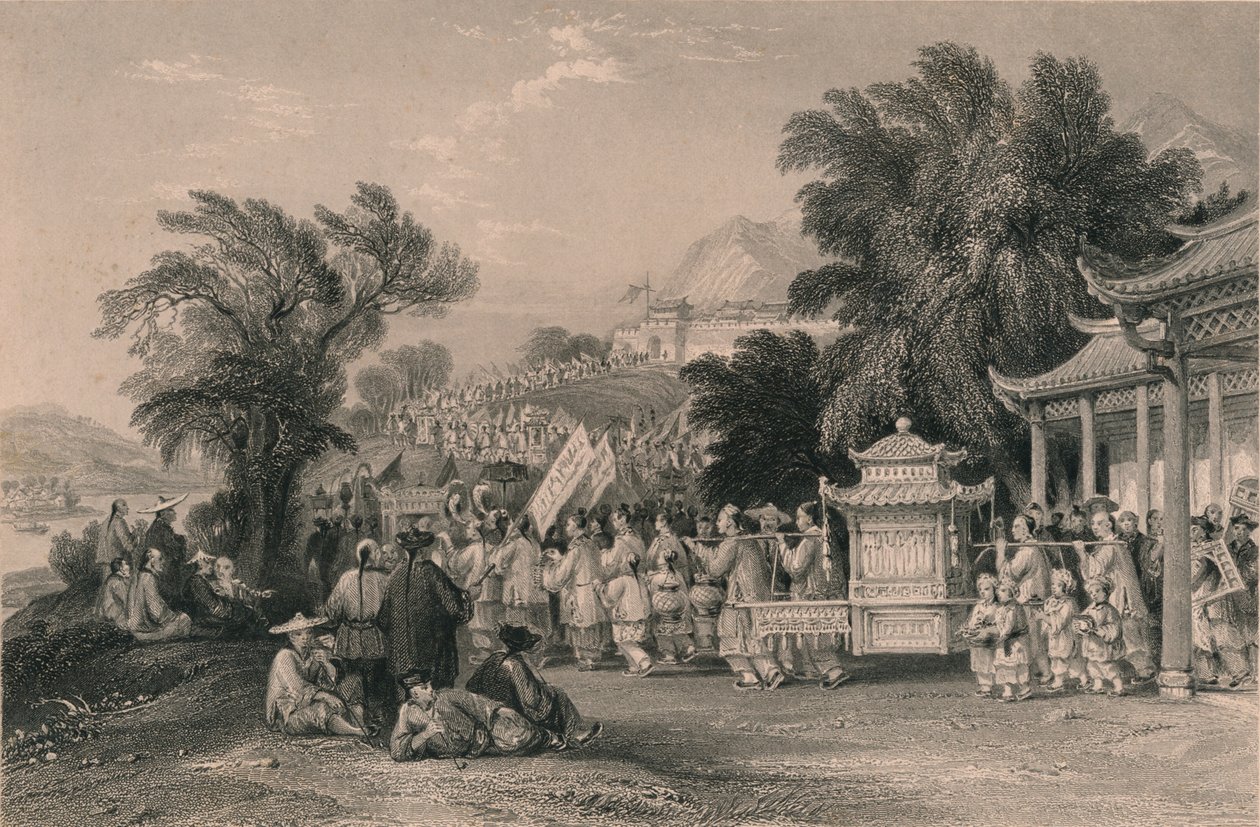 Procesión de matrimonio en el Arroyo de la Nube Azul, Chin-keang-foo, c1843-1858 de Samuel Bradshaw
