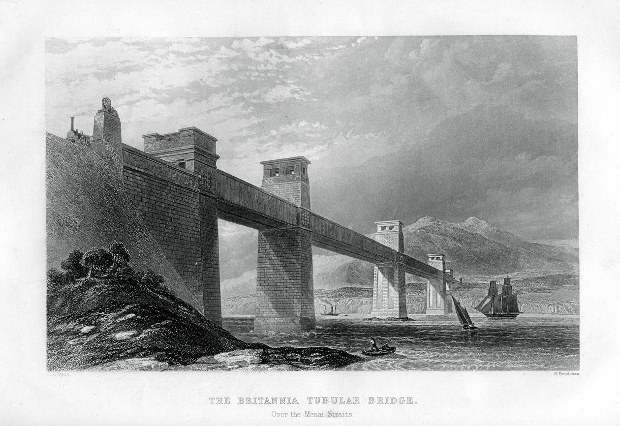 El Puente Tubular Britannia sobre el Estrecho de Menai, Gales, 1886 de Samuel Bradshaw