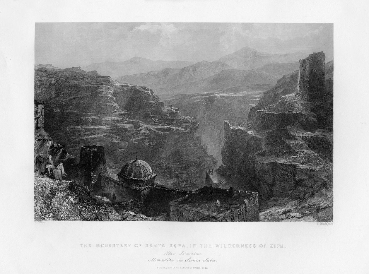 El Monasterio de Santa Saba Mar Saba, Israel, 1841 de Samuel Bradshaw