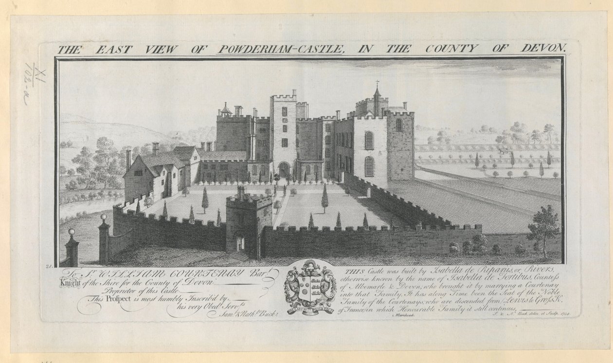 Vista este del castillo de Powderham en el condado de Devon de Samuel Buck